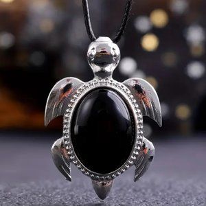 Black Obsidian Natural Gemstone Turtle Pendant Necklace Healing Gemstone Pendant